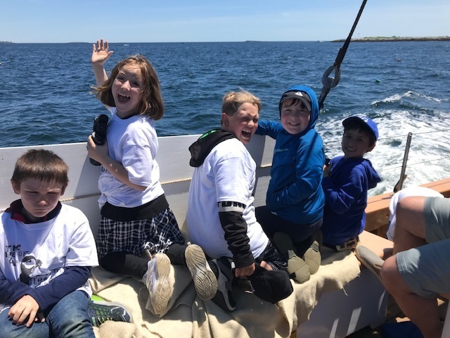 Third grade students traveling by boat to Eastern Egg Rock to see Puffins they have been studying