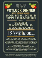 November 12 Potluck Dinner for 8th Grade and High School Students & Families